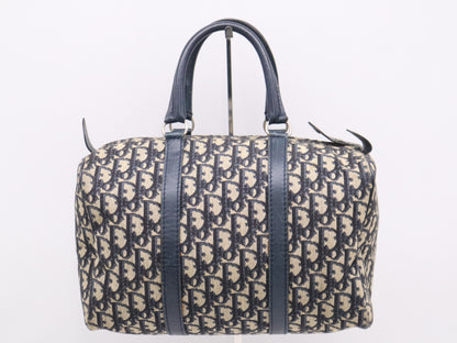 Dior Canvas and Leather Trotter Mini Boston Bag in Beige and Navy