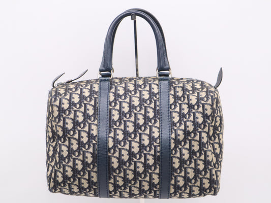 Dior Canvas and Leather Trotter Mini Boston Bag in Beige and Navy