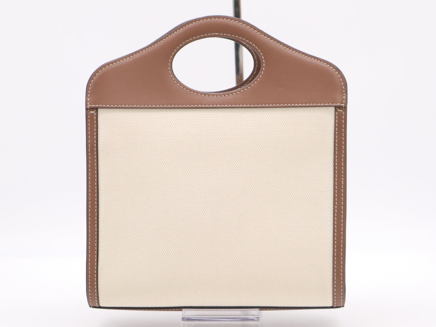 BURBERRY Canvas and Leather Two-Tone 2-Way Handbag in Brown and White with GD Hardware and Shoulder Strap