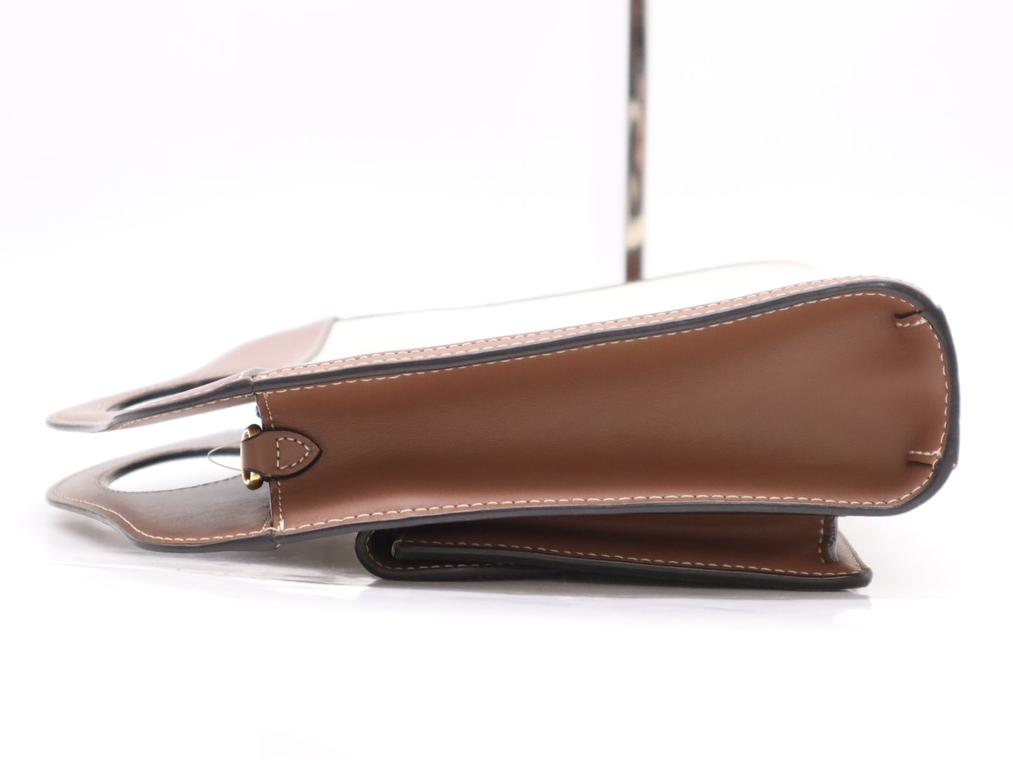 BURBERRY Canvas and Leather Two-Tone 2-Way Handbag in Brown and White with GD Hardware and Shoulder Strap