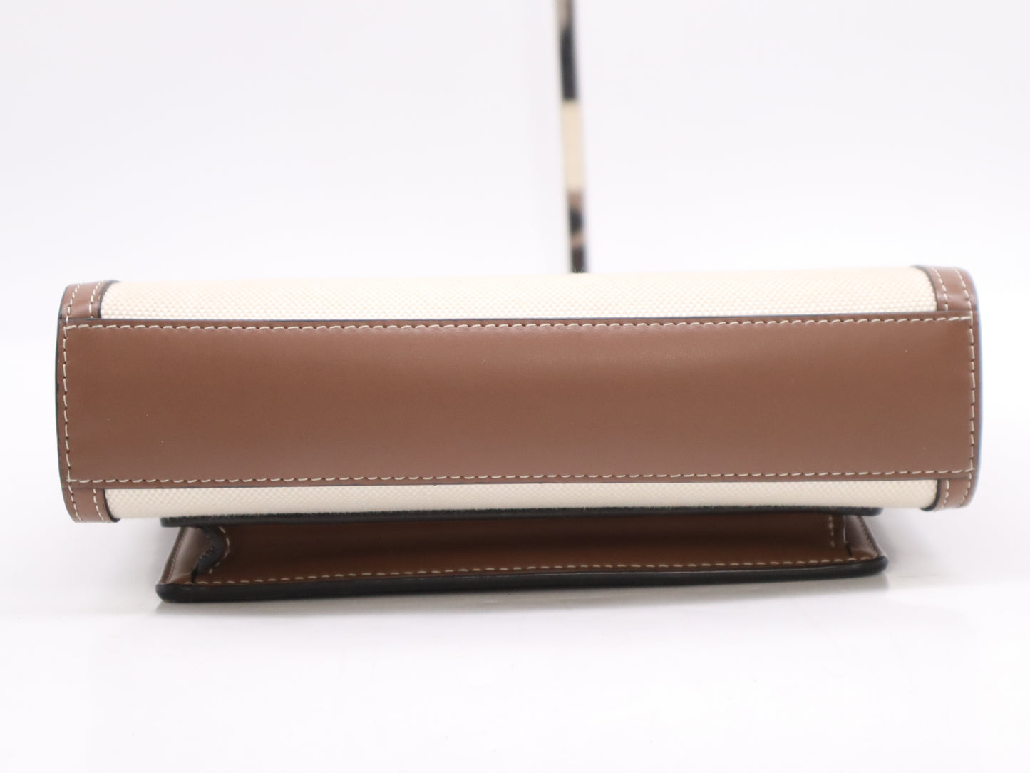 BURBERRY Canvas and Leather Two-Tone 2-Way Handbag in Brown and White with GD Hardware and Shoulder Strap
