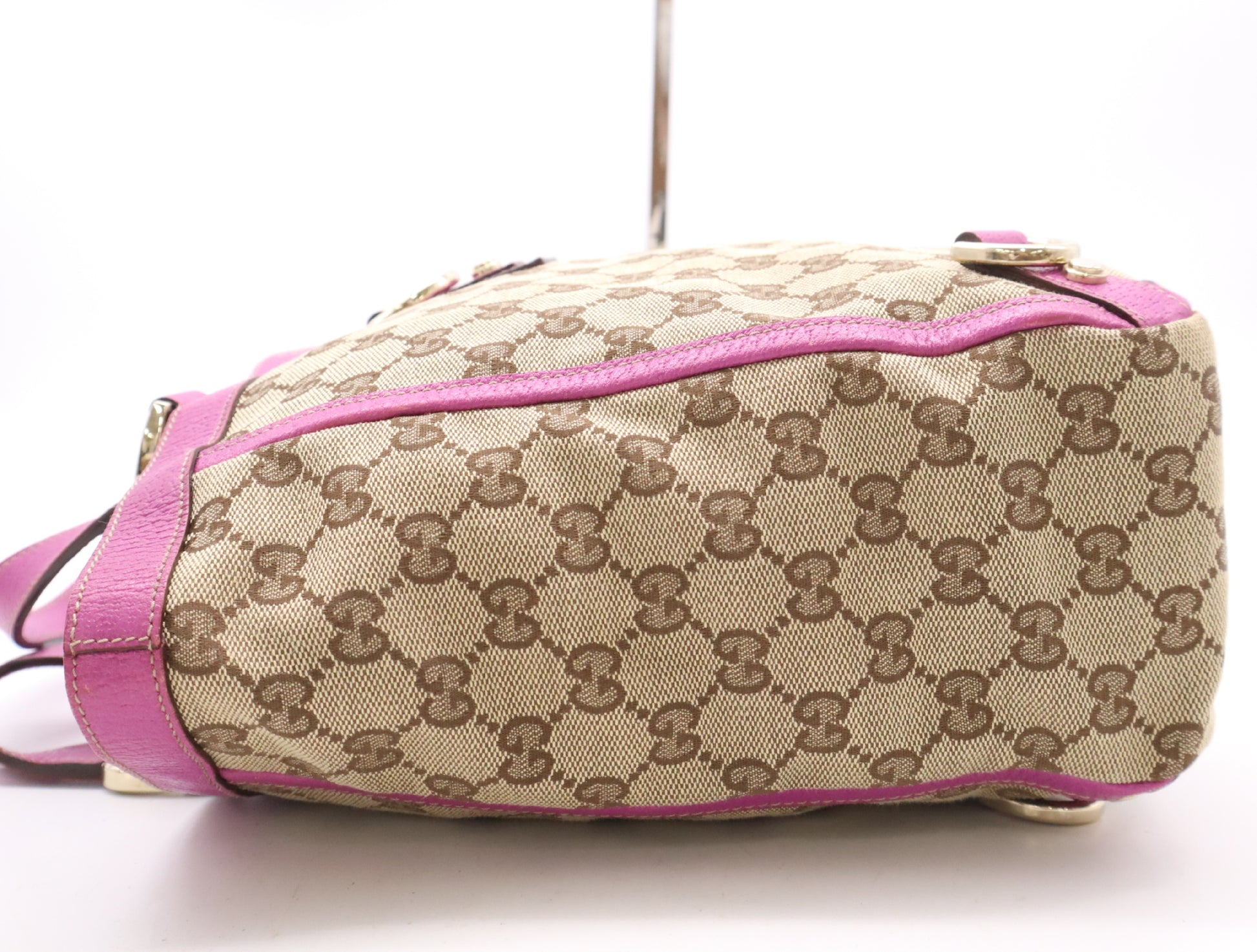 GUCCI 130739 Canvas/Leather GG Canvas Abbey Handbag in Beige and Pink with GD Hardware