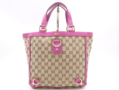 GUCCI 130739 Canvas/Leather GG Canvas Abbey Handbag in Beige and Pink with GD Hardware