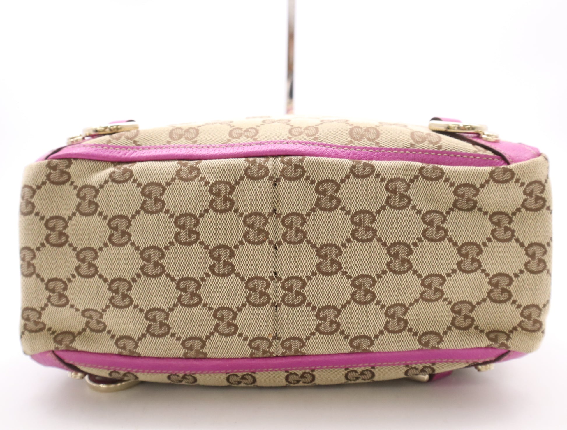 GUCCI 130739 Canvas/Leather GG Canvas Abbey Handbag in Beige and Pink with GD Hardware