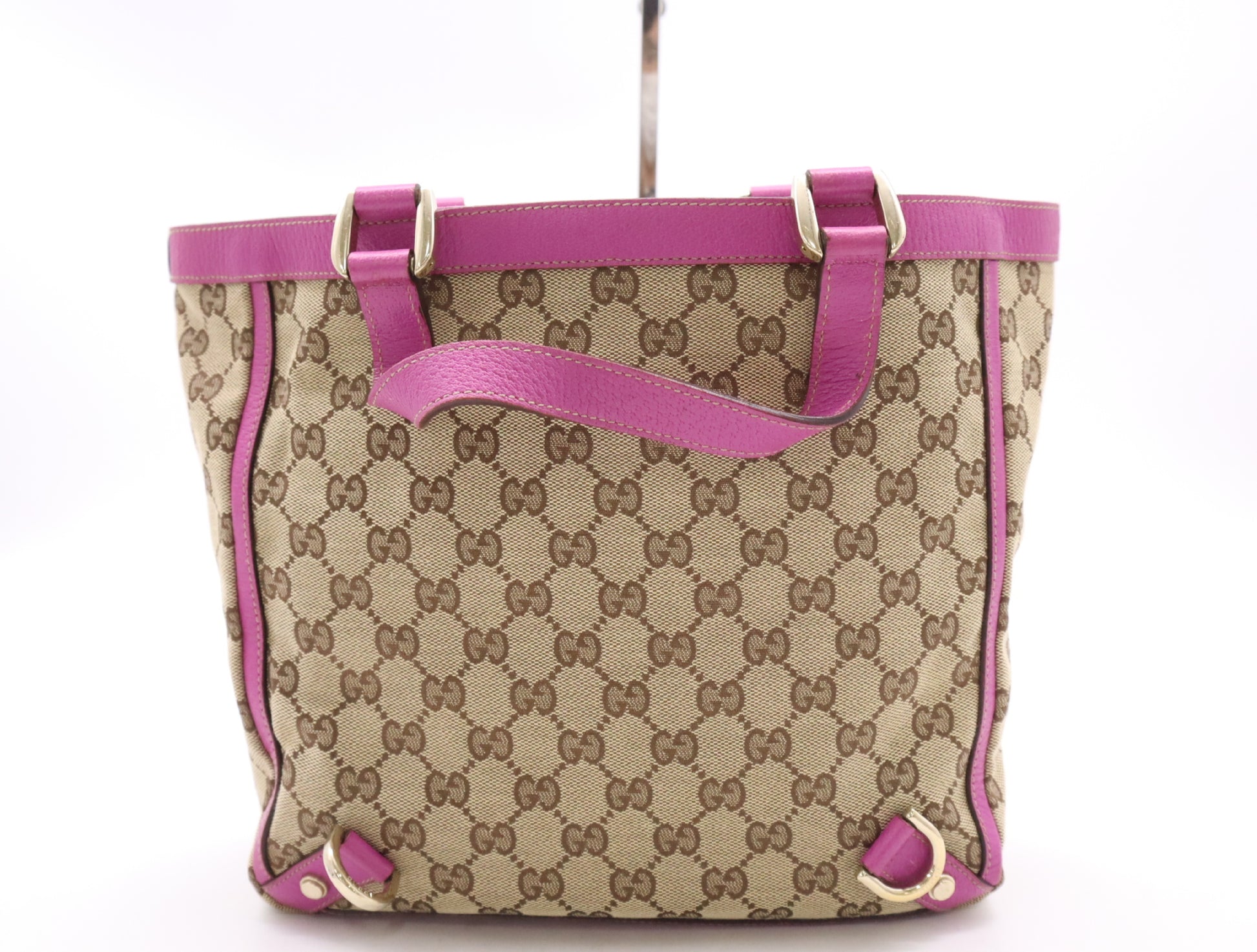 GUCCI 130739 Canvas/Leather GG Canvas Abbey Handbag in Beige and Pink with GD Hardware
