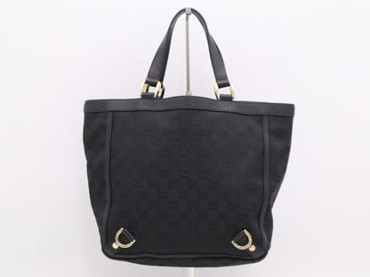 GUCCI 130739 Canvas x Leather GG Canvas Abbey Tote Bag Black Tote Bag
