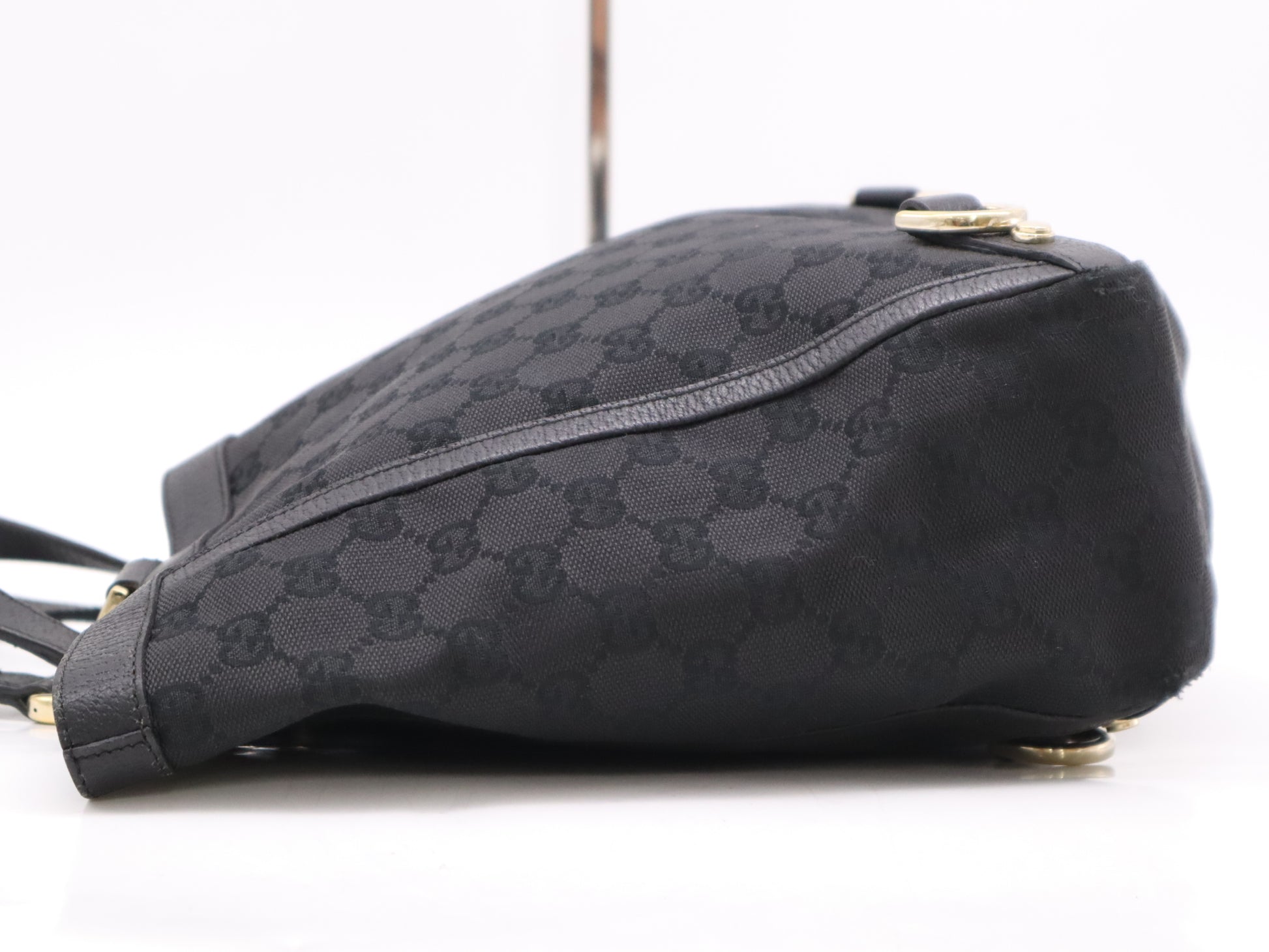 GUCCI 130739 Canvas x Leather GG Canvas Abbey Tote Bag Black Tote Bag