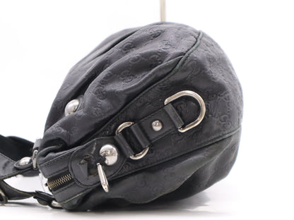GUCCI Leather Guccissima 2-way Handbag in Black with Silver Hardware and Shoulder Strap