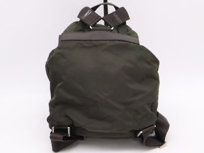 PRADA Nylon and Leather Triangle Logo Backpack in Green with Sterling Silver Hardware and Card Included