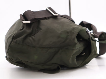 PRADA Nylon and Leather Triangle Logo Backpack in Green with Sterling Silver Hardware and Card Included
