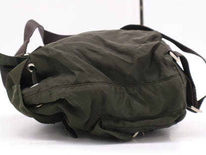 PRADA Nylon and Leather Triangle Logo Backpack in Green with Sterling Silver Hardware and Card Included