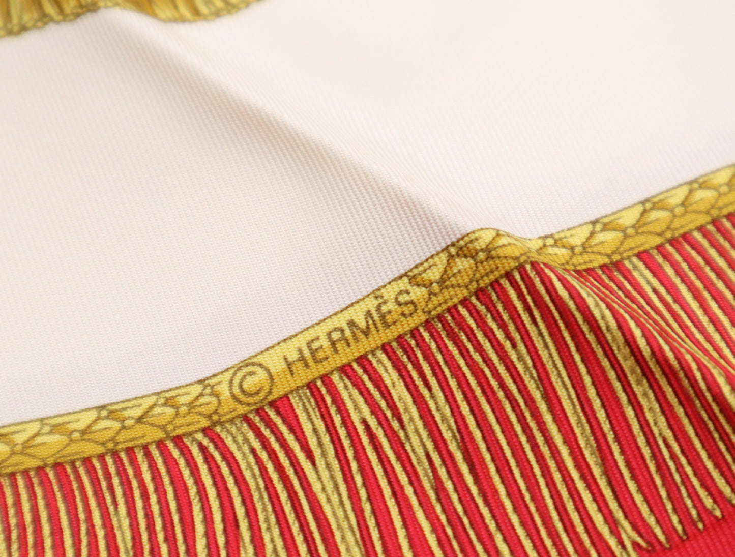 HERMES Silk Carré 90 Poste et Cavalerie Sabre Bag Pattern Red White Yellow Scarf