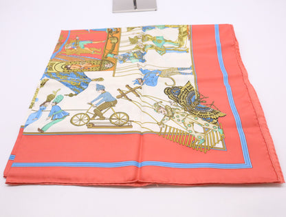 HERMES Silk Carré 90 "LE TEMPS des MARIONNETTES" Marionette Time Pattern Red White Boxed Other Accessories