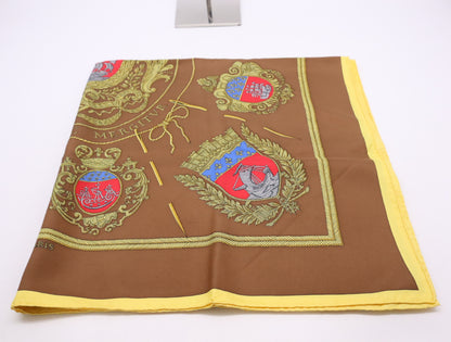 HERMES Silk Carré 90 "Les Armes de Paris" Weapon Pattern, Brown/Yellow, Box Included, Other Accessories