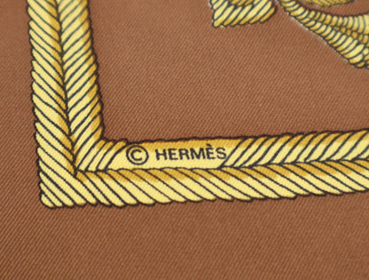 HERMES Silk Carré 90 "Les Armes de Paris" Weapon Pattern, Brown/Yellow, Box Included, Other Accessories