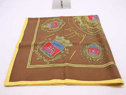 HERMES Silk Carré 90 "Les Armes de Paris" Weapon Pattern, Brown/Yellow, Box Included, Other Accessories