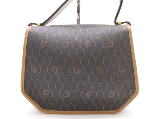 Dior PVC x Leather Honeycomb Pattern Dark Gray Brown Handbag