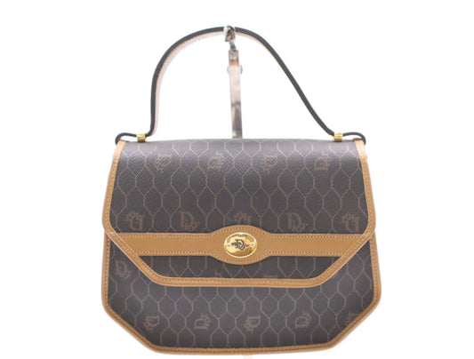 Dior PVC x Leather Honeycomb Pattern Dark Gray Brown Handbag