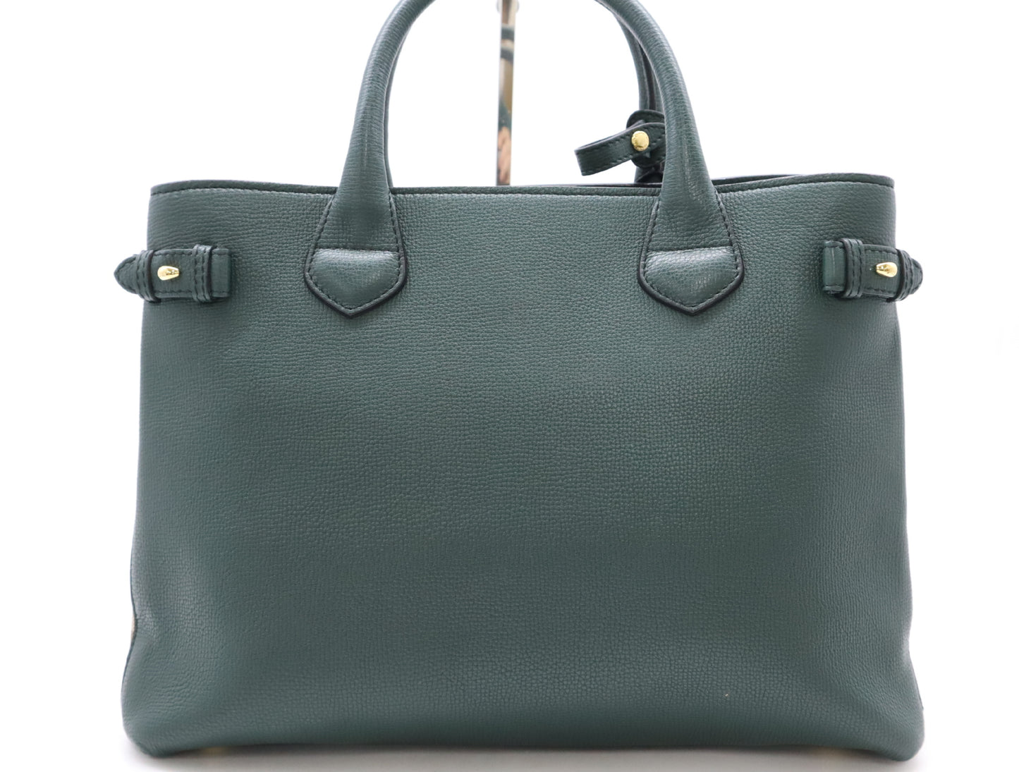 BURBERRY Leather and Canvas Nova Check Green Handbag with Shoulder Strap and Poignier