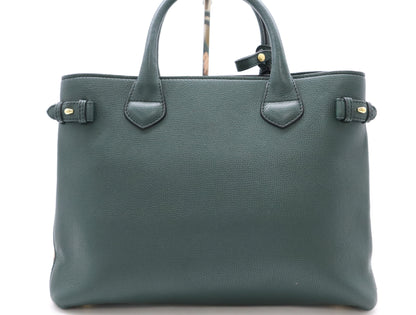 BURBERRY Leather and Canvas Nova Check Green Handbag with Shoulder Strap and Poignier