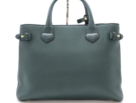 BURBERRY Leather and Canvas Nova Check Green Handbag with Shoulder Strap and Poignier