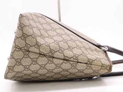 GUCCI 114595 Canvas and Leather GG Supreme Tote Bag in Beige and Brown with Silver Hardware
