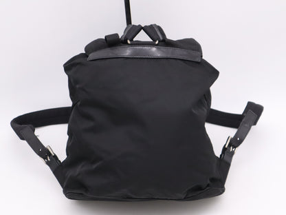 PRADA Nylon and Leather Triangle Logo Backpack in Black with Silver Hardware