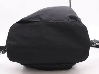 PRADA Nylon and Leather Triangle Logo Backpack in Black with Silver Hardware