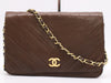 CHANEL Leather V-Stitch Full Flap Chain Shoulder Bag Brown with GD Hardware