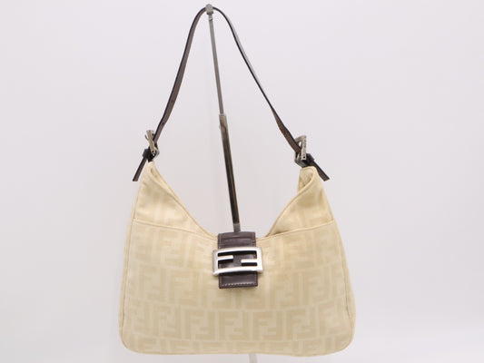 FENDI Canvas x Leather Zucca Mamma Bucket White Brown Shoulder Bag