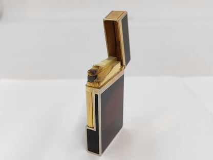 S.T. DuPont D-Line Lighter, Reddish-brown Lacquer, Glitter, Gold, Box and Case Included