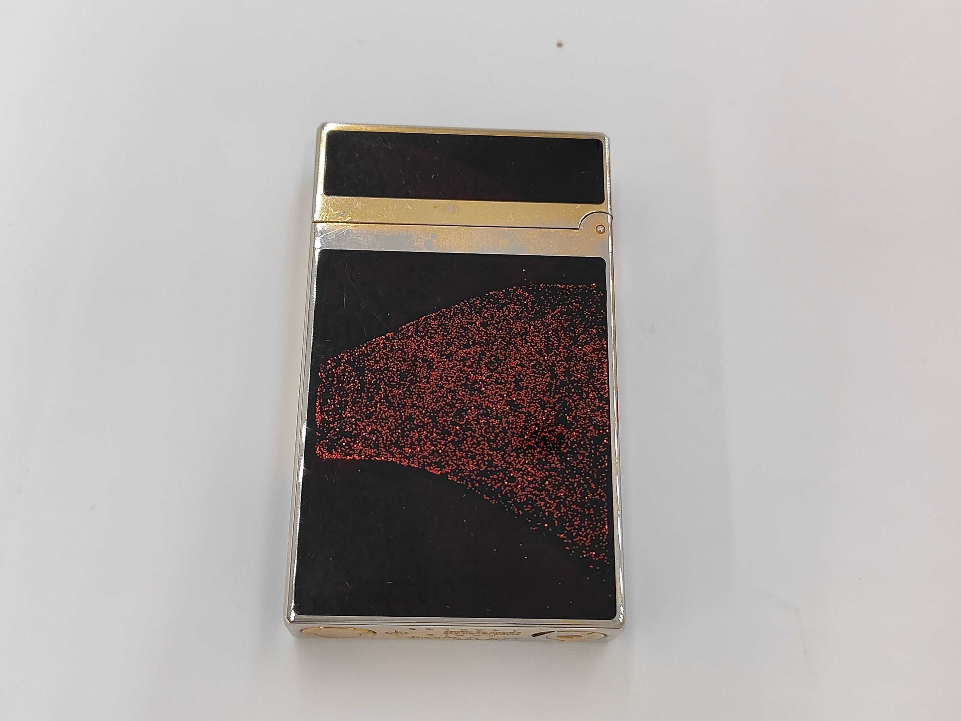 S.T. DuPont D-Line Lighter, Reddish-brown Lacquer, Glitter, Gold, Box and Case Included