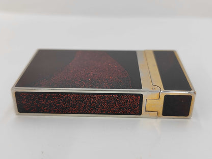 S.T. DuPont D-Line Lighter, Reddish-brown Lacquer, Glitter, Gold, Box and Case Included
