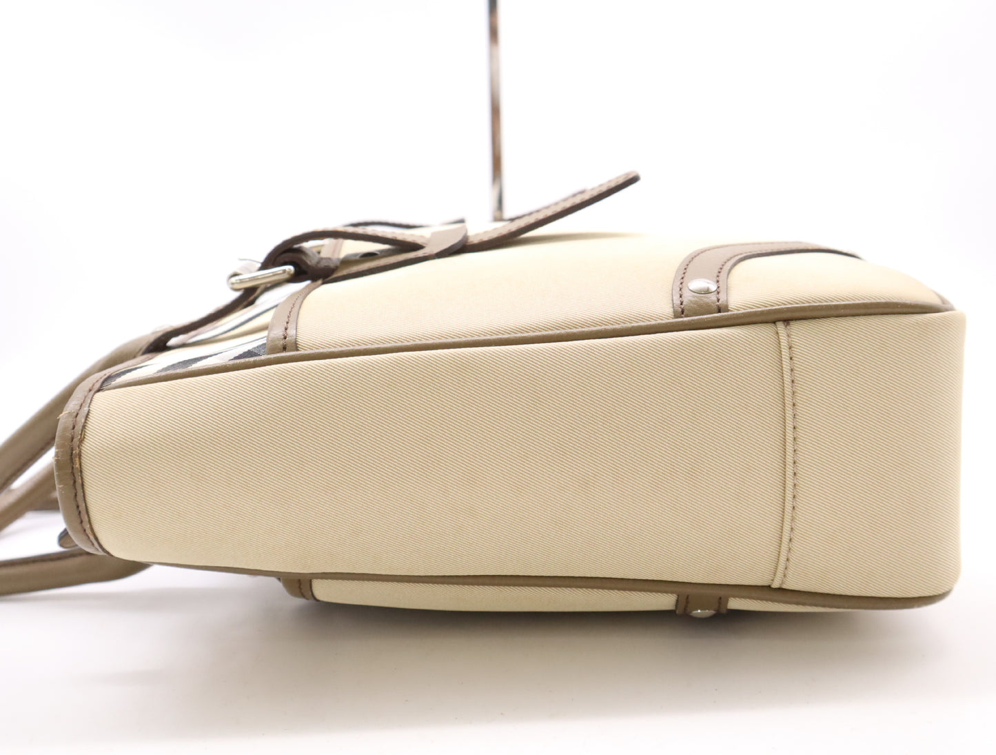 BURBERRY Nylon Canvas/Leather Nova Check Tote Bag in Beige and Brown with Silver Hardware