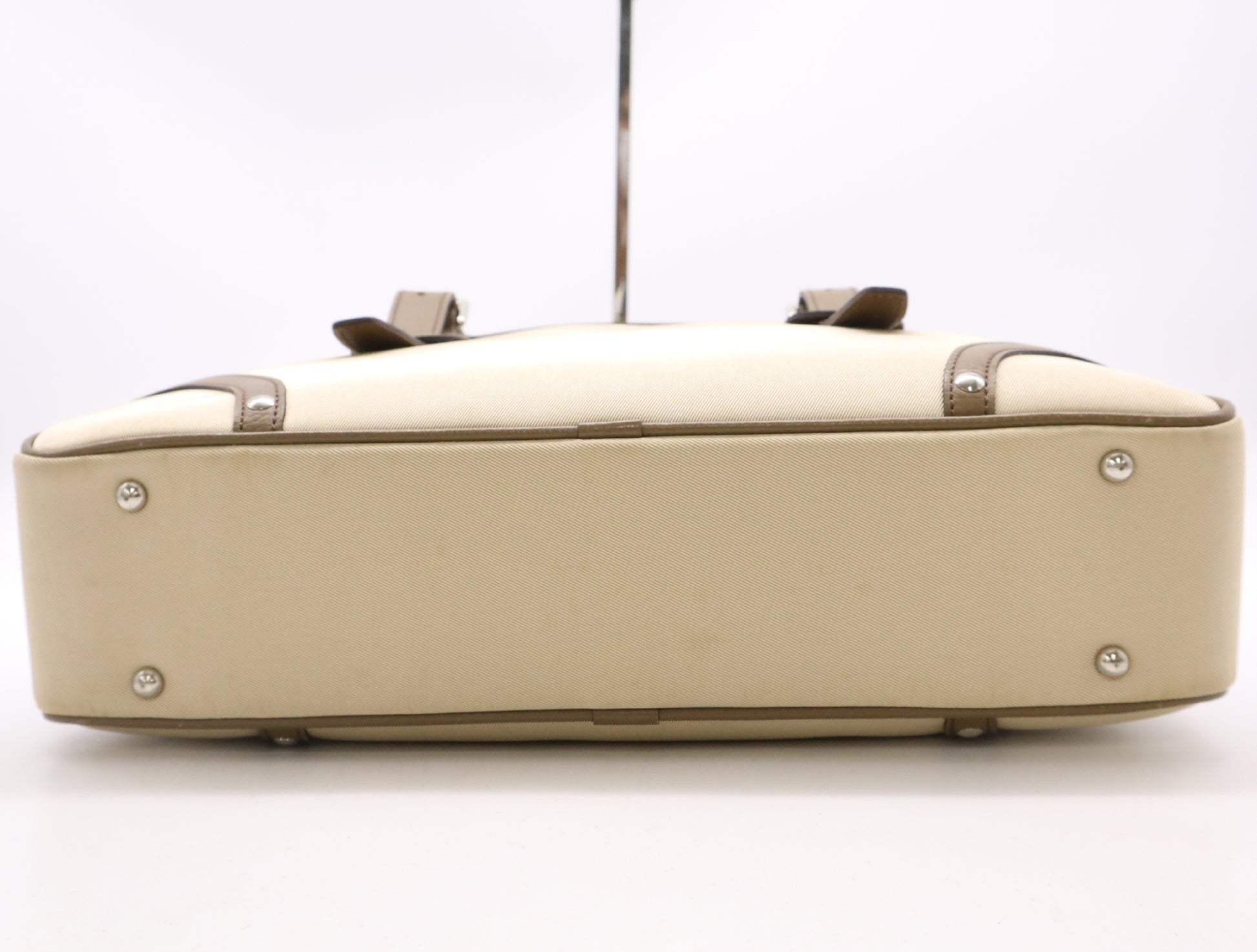 BURBERRY Nylon Canvas/Leather Nova Check Tote Bag in Beige and Brown with Silver Hardware