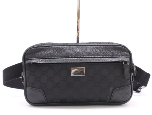 GUCCI 336672 Nylon/Leather GG Nylon Body Bag Black Waist Bag