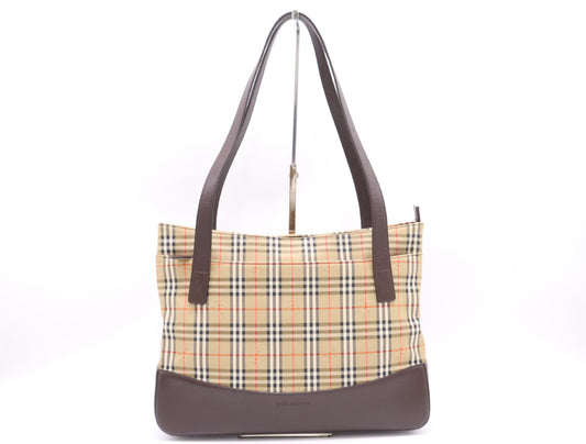 BURBERRY Nylon Canvas/Leather Nova Check Shoulder Bag in Beige and Dark Brown