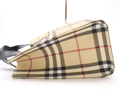 BURBERRY Leather x PVC Nova Check Handbag Beige Black Handbag