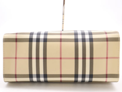 BURBERRY Leather x PVC Nova Check Handbag Beige Black Handbag