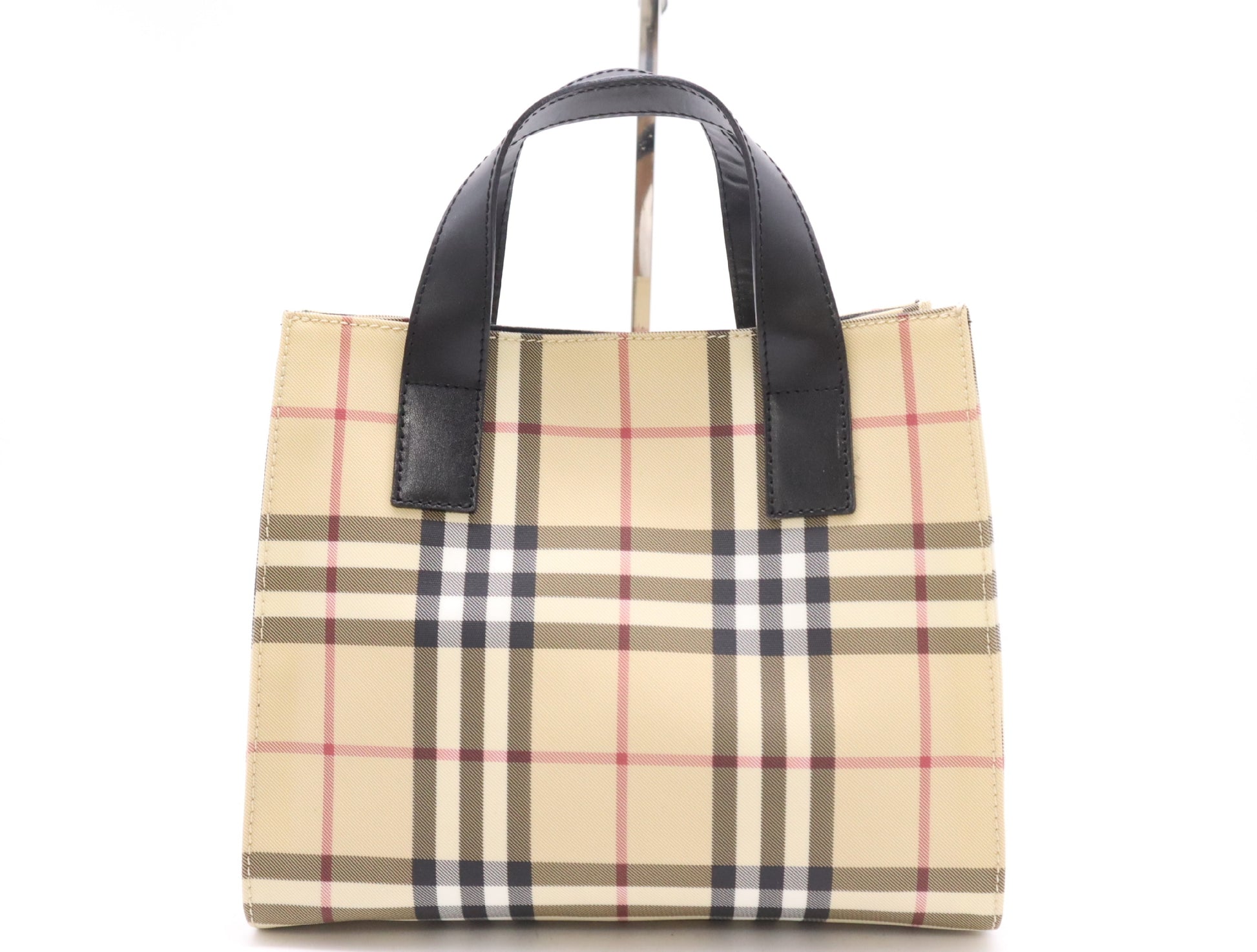 BURBERRY Leather x PVC Nova Check Handbag Beige Black Handbag