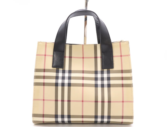 BURBERRY Leather x PVC Nova Check Handbag Beige Black Handbag