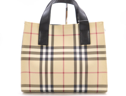 BURBERRY Leather x PVC Nova Check Handbag Beige Black Handbag