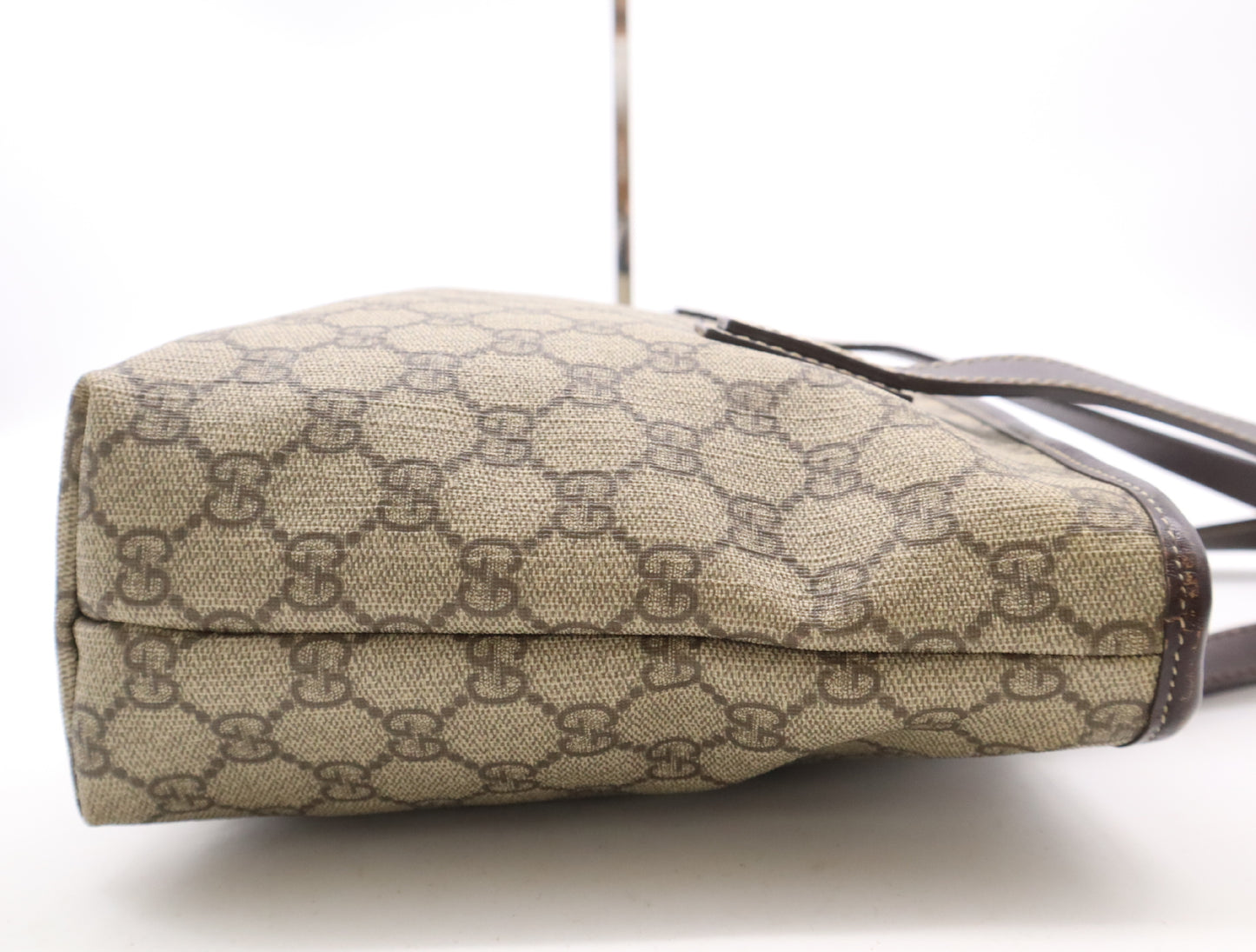 GUCCI 211138 PVC/Leather GG Supreme Beige Brown Tote Bag