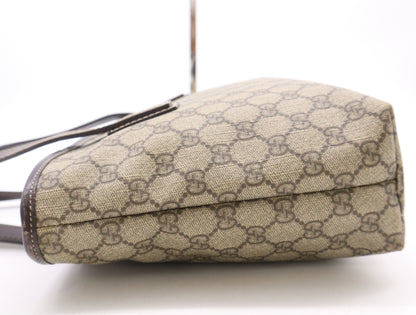 GUCCI 211138 PVC/Leather GG Supreme Beige Brown Tote Bag