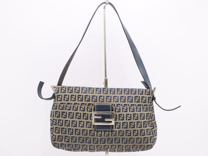 FENDI Mamma Bucket in Nylon/Leather Zucchino with Brown and Blue Sterling Silver Hardware.