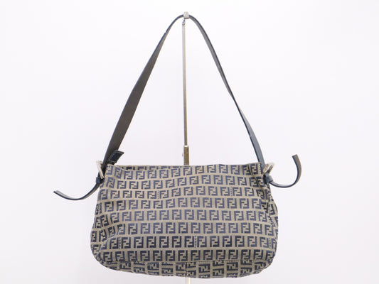 FENDI Mamma Bucket in Nylon/Leather Zucchino with Brown and Blue Sterling Silver Hardware.