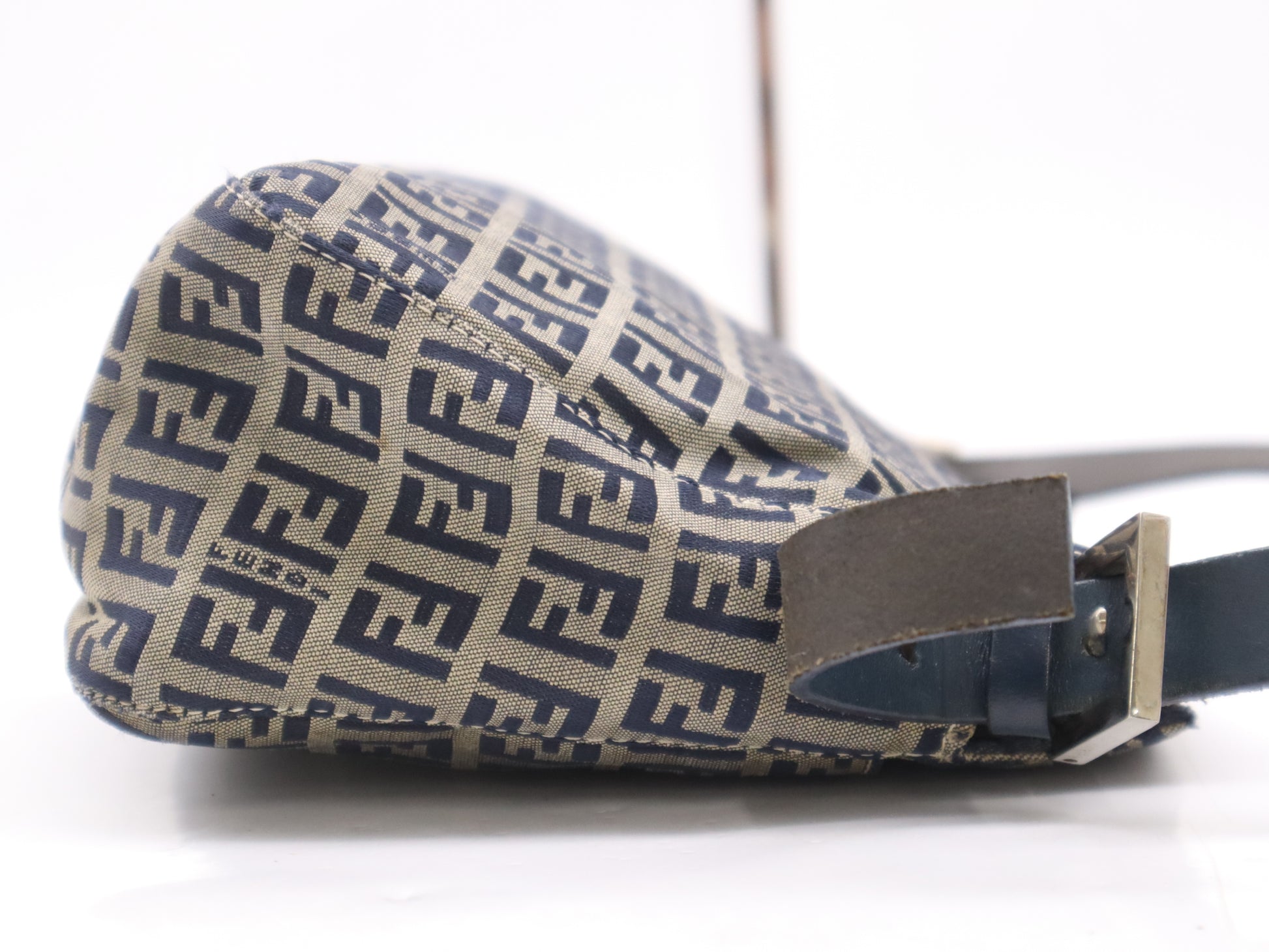 FENDI Mamma Bucket in Nylon/Leather Zucchino with Brown and Blue Sterling Silver Hardware.