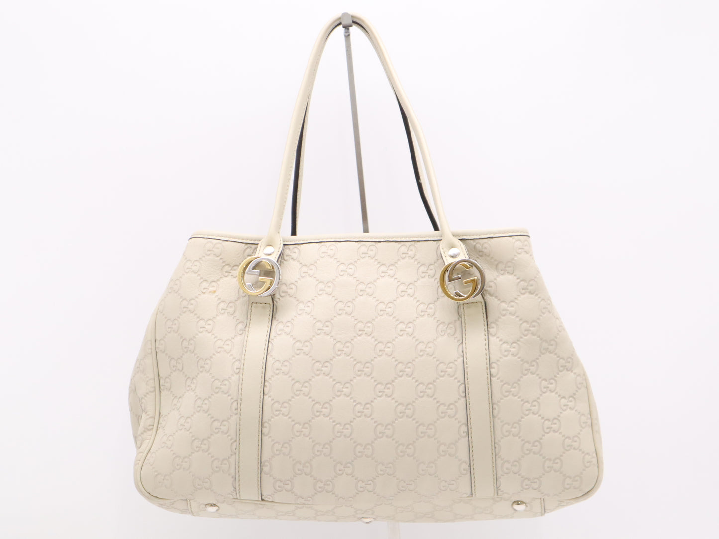GUCCI 232957 Leather Guccissima Tote Bag, Light Gray