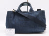 PRADA Denim Canapa MM Tote Bag in Navy with Shoulder Strap and Guarantee Card