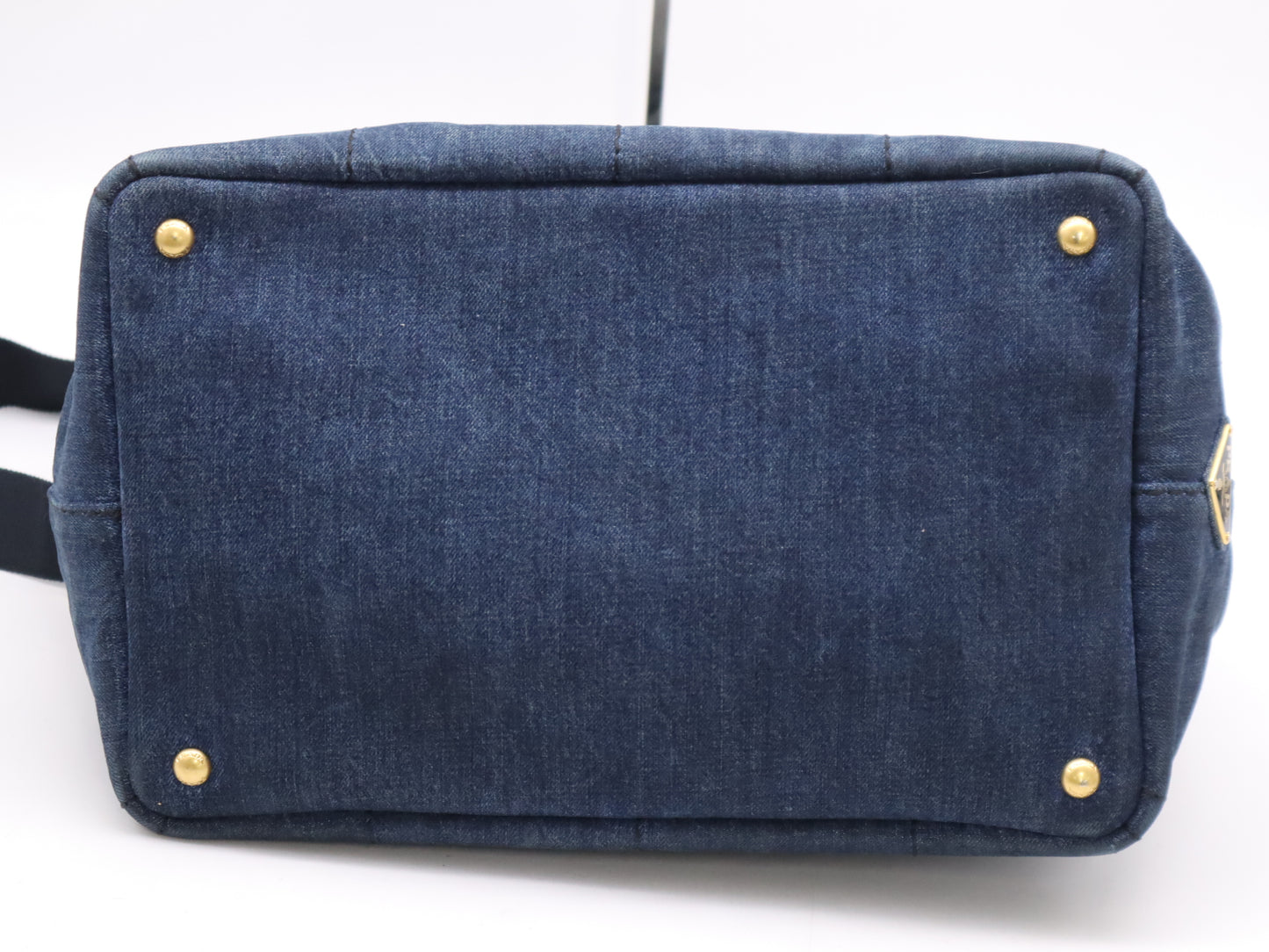 PRADA Denim Canapa MM Tote Bag in Navy with Shoulder Strap and Guarantee Card